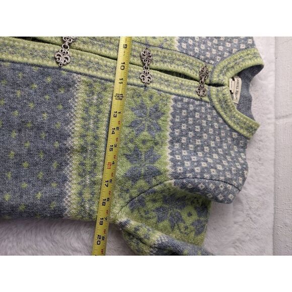 Carroll Reed Nordic Fair Isle Green Gray Wool Clasp Cardigan Sweater Women's Siz - Picture 6 of 8